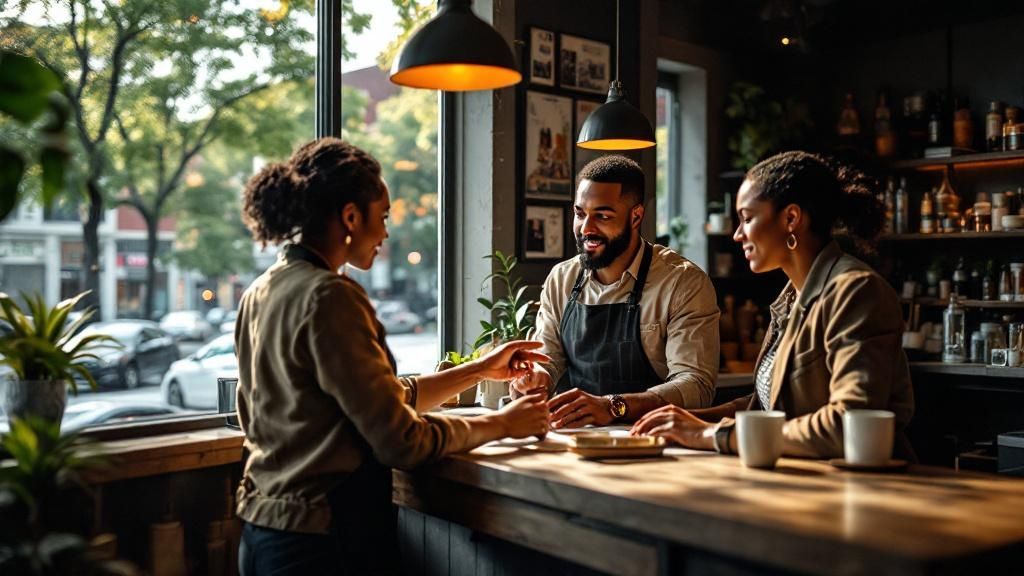 three people enjoying coffee