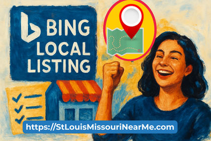image of happy woman using Bing Local Listing