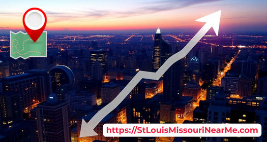 image of city at dusk with an up arrow showing marketing success