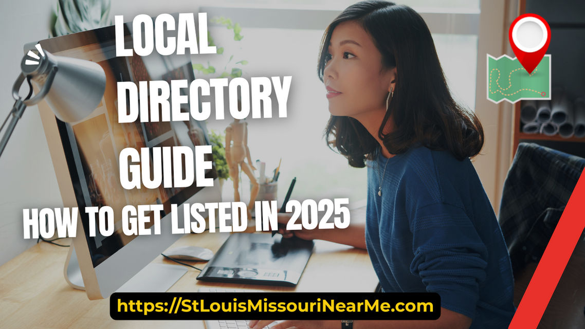 Image of a woman at her desk reading Local Directory Guide How to Get Listed