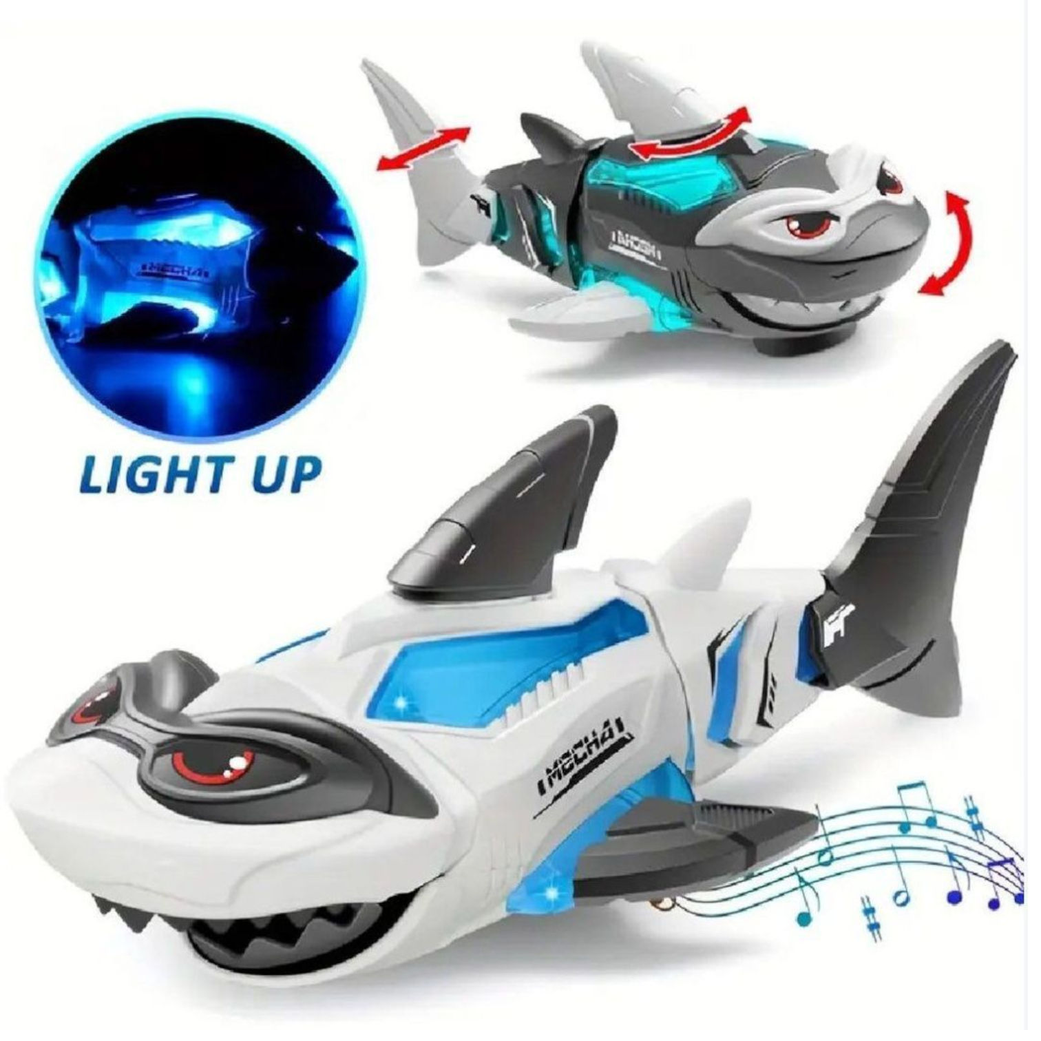 Crawling Mechanical Shark Toy with Lights, Music, and Mouth Opening Action Toy