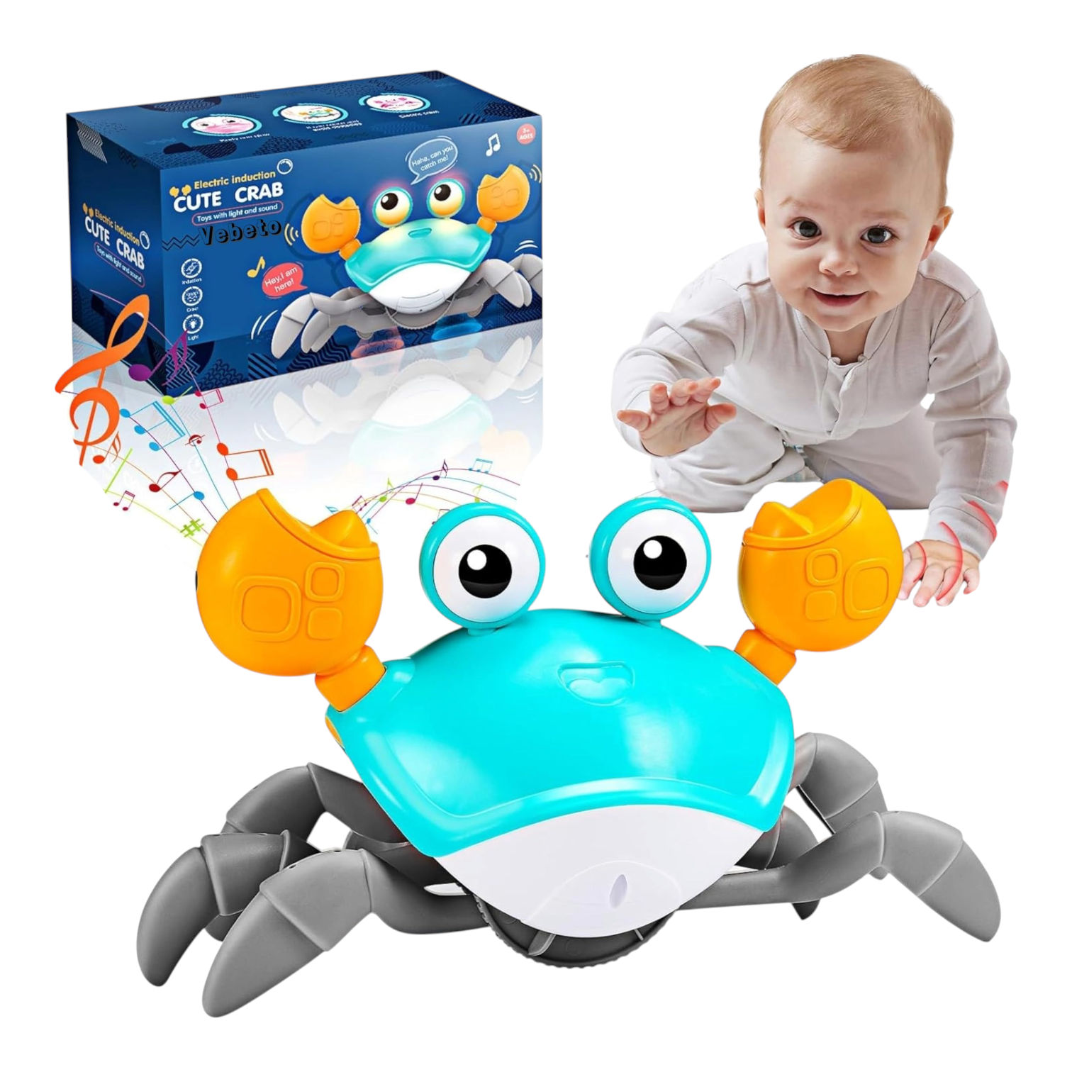  Musical Crawling Crab To Walking Moving Toys Obstacle Avoid Sensor Interactive Dancing LED Lights 