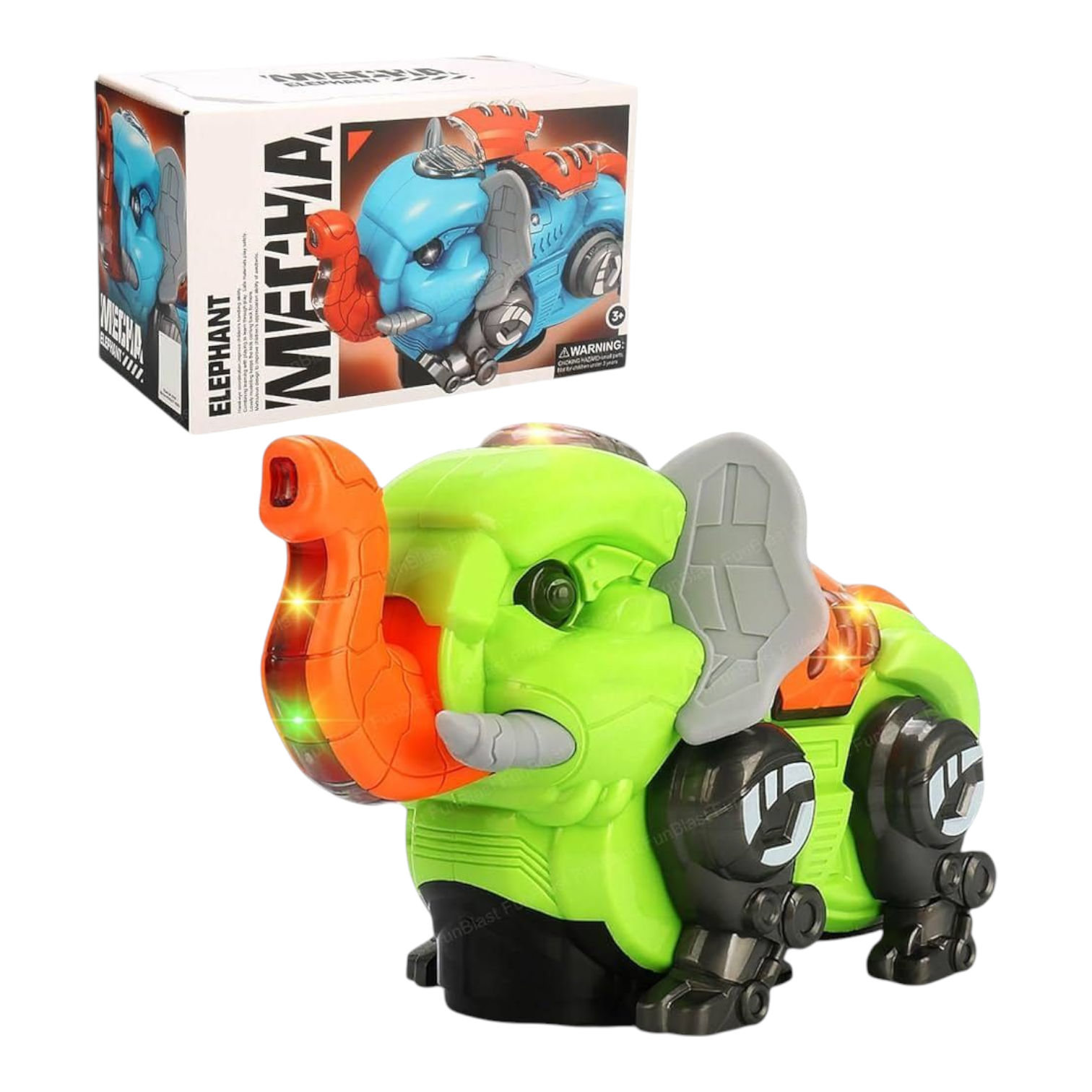 Mechanical Elephant Vehicle Car Toy with Light, Music, 360° Rotation and Bump & go