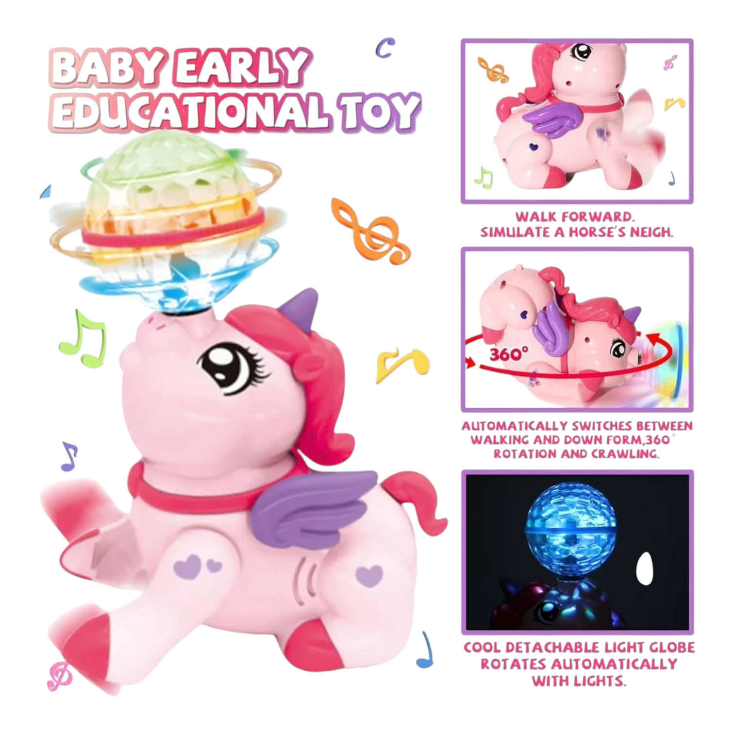 Dancing Unicorn with music Spin Top disco light