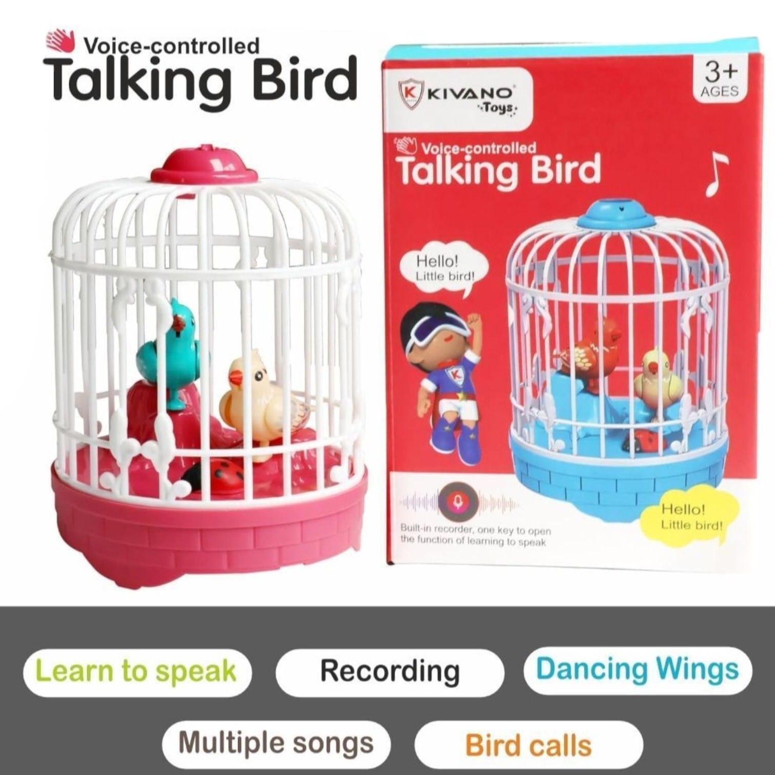 Talking Bird Toy with Voice-Controlled & Built-in Recorder