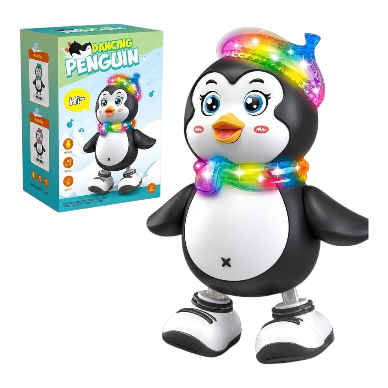 Dancing Penguin Toy with Music, Colorful LED Lights & Swinging Movement