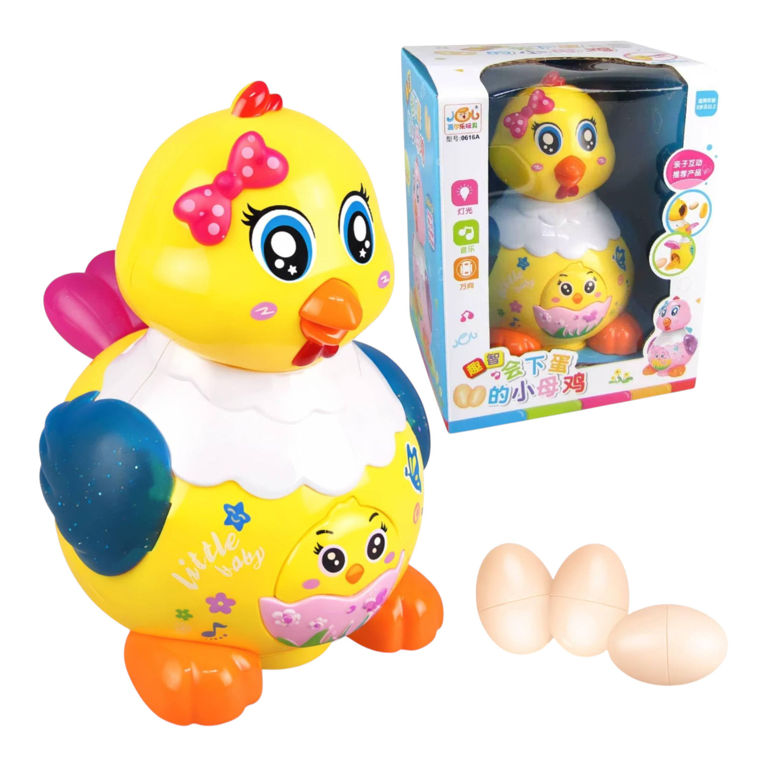Funny Hen Electric Toy with Egg Laying Action, Music & Flashing Lights 