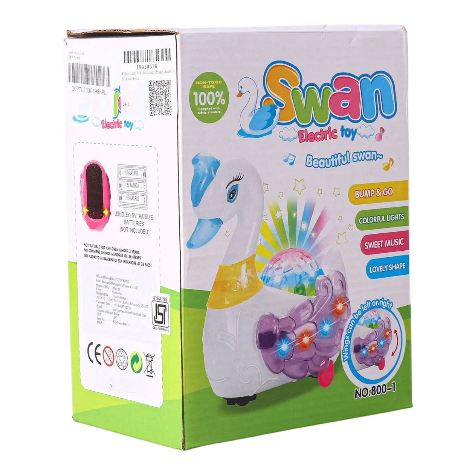 Dancing Swan Light and Music Toy with Flashing LED Disco Lights, Moving Wings, Bump-and-Go Action