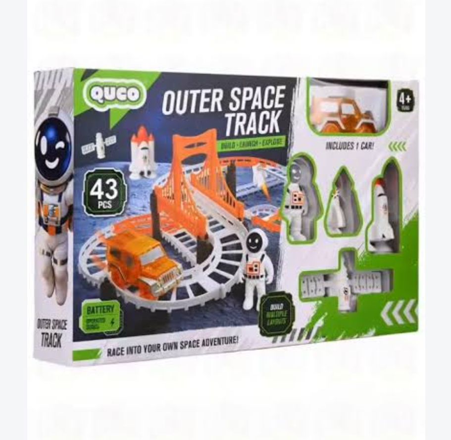 QUCO Outer Space Track (43 Pieces) battery-operated DIY space-themed toy set 