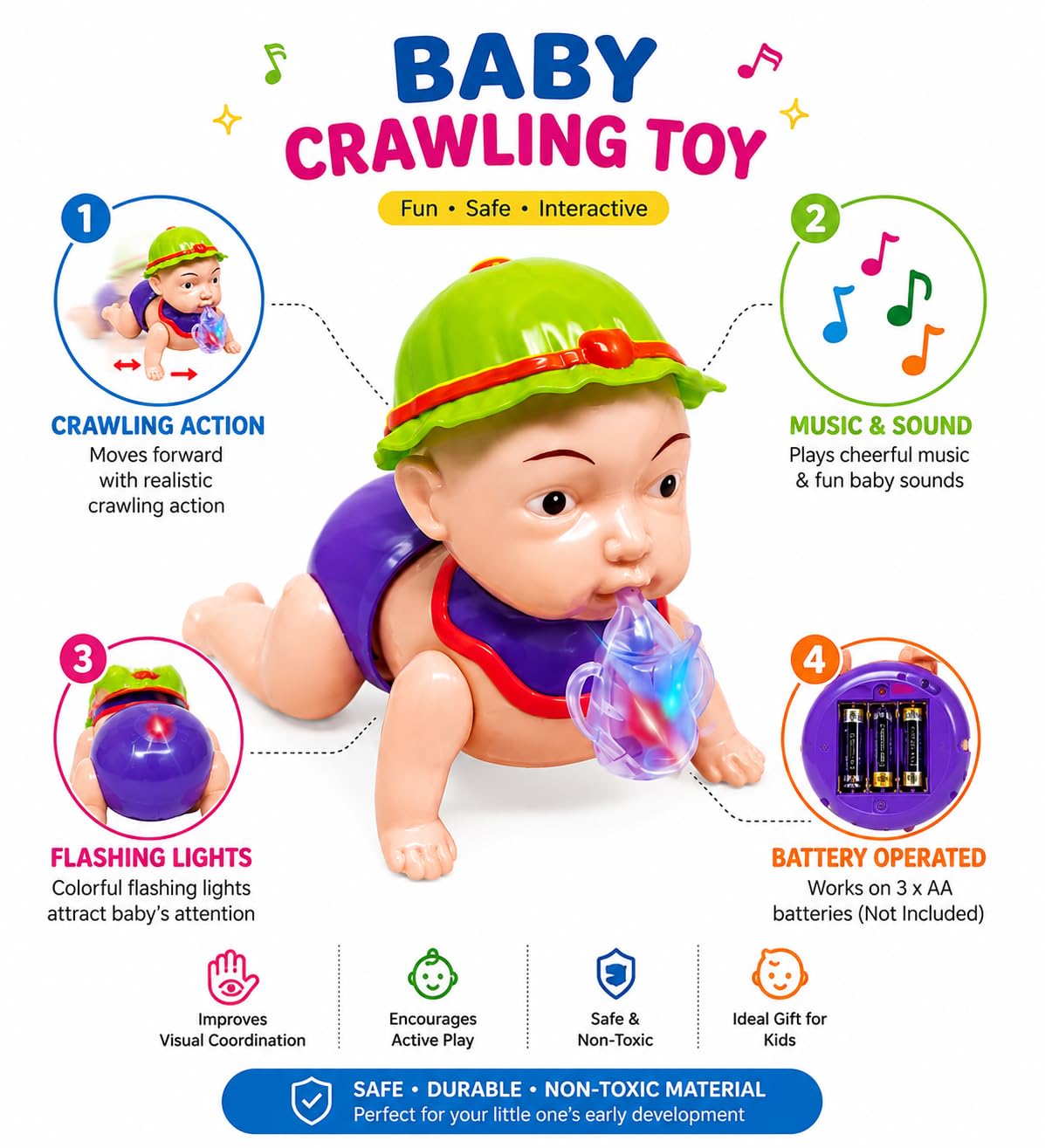 Crawling Baby Toy | Upto 6-12 Months | Musical and Light - up Infant Action Toy