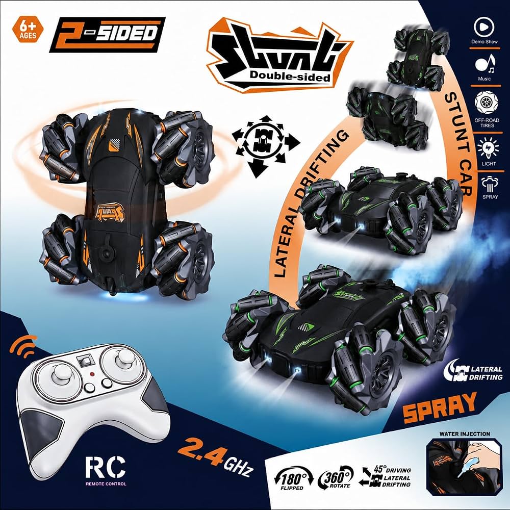 Stunt Double Sided Rc Car - Double-Sided RC Car with 2.4GHz Remote Control, 360° Rotating 4x4 RC