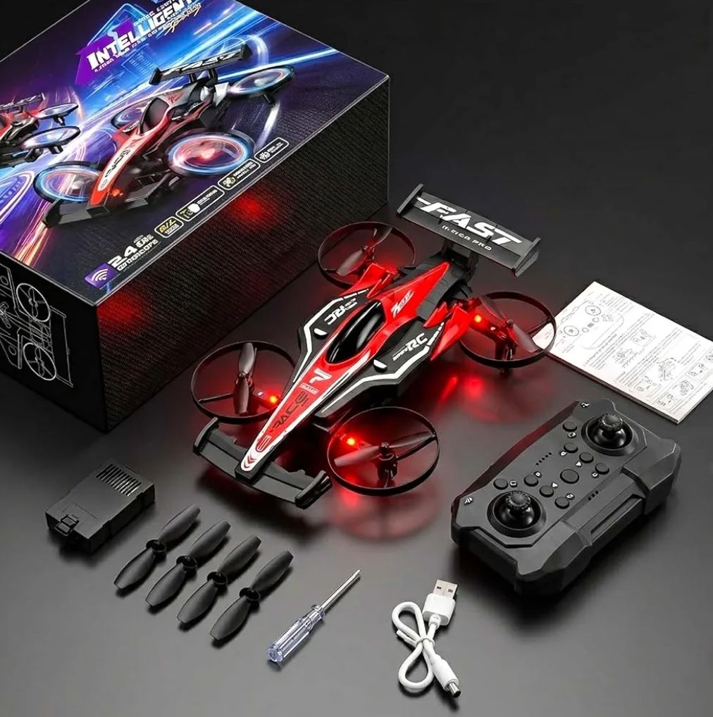 Racing Drone Space Fighter, Voice Control, Red and Black