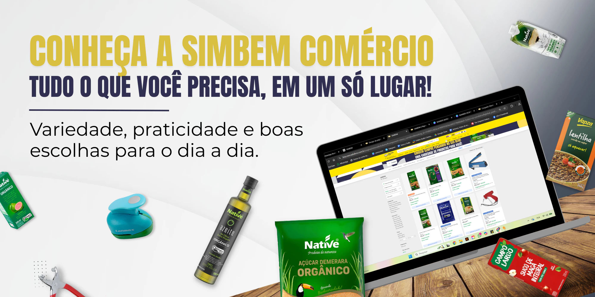 Banner SimBem Comércio com produtos selecionados