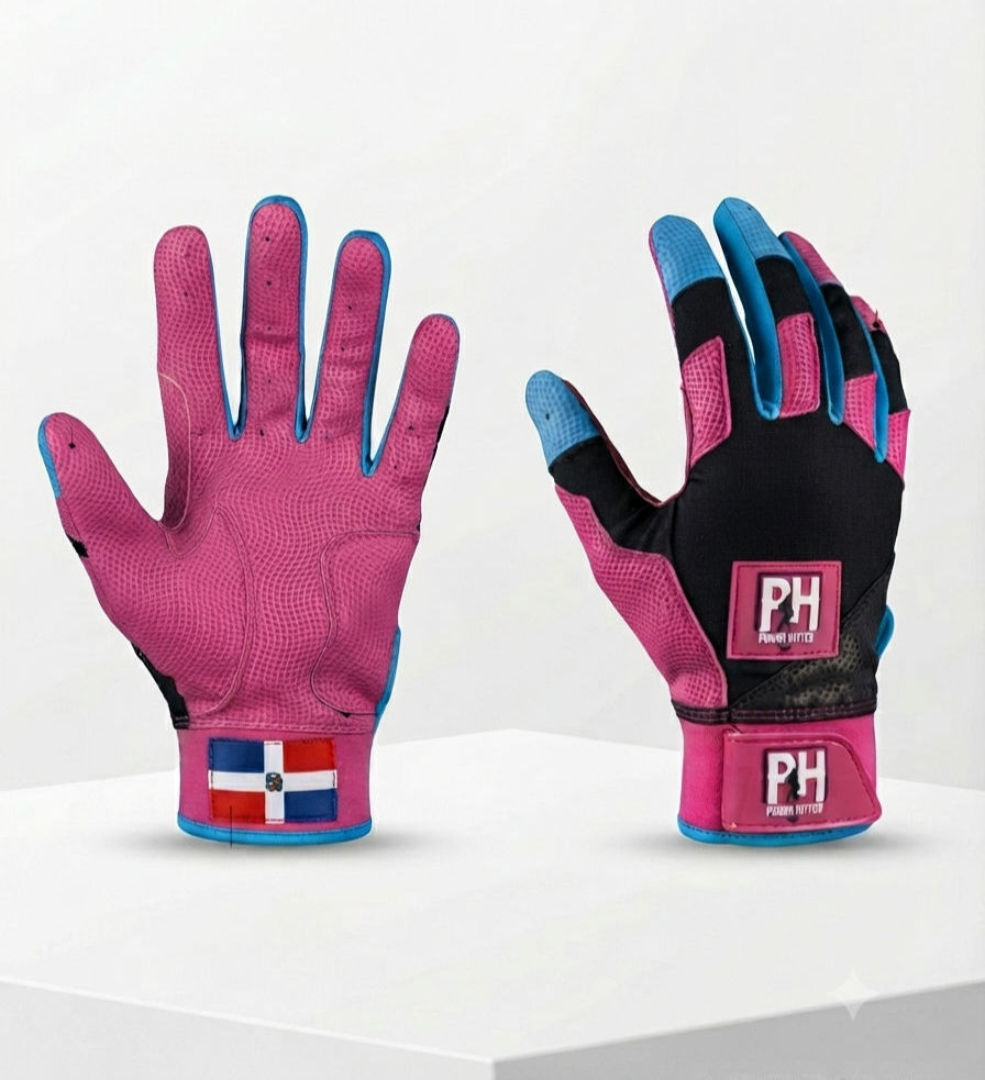 Guantillas XL Powerhitter rosa, negro y Azul claro