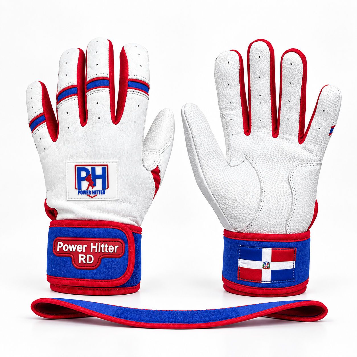 Guantillas S Powerhitter Doble Strap Blanco, Rojo, Azul
