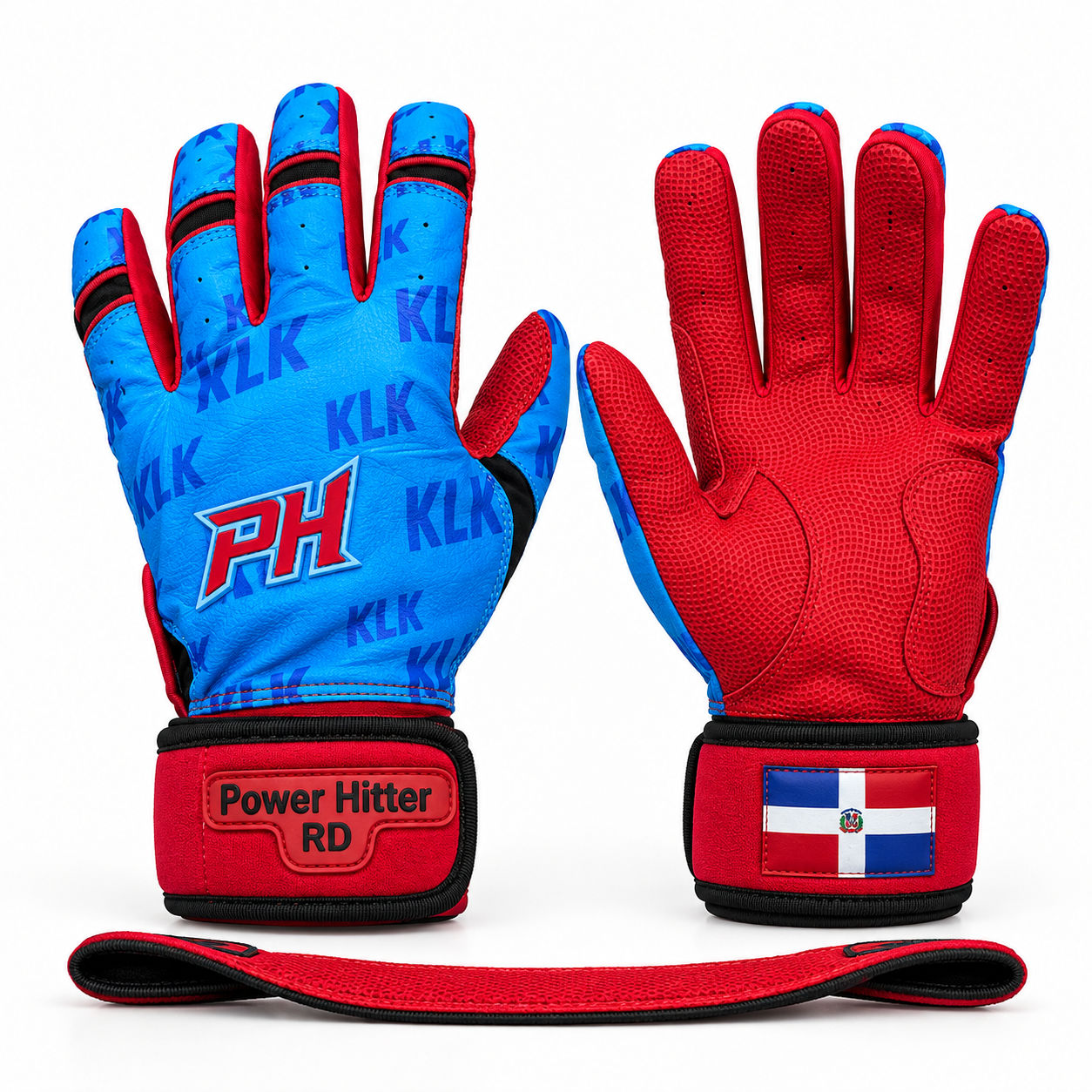 Guantillas XL Powerhitter Doble Strap Rojo y Azul Versión KLK