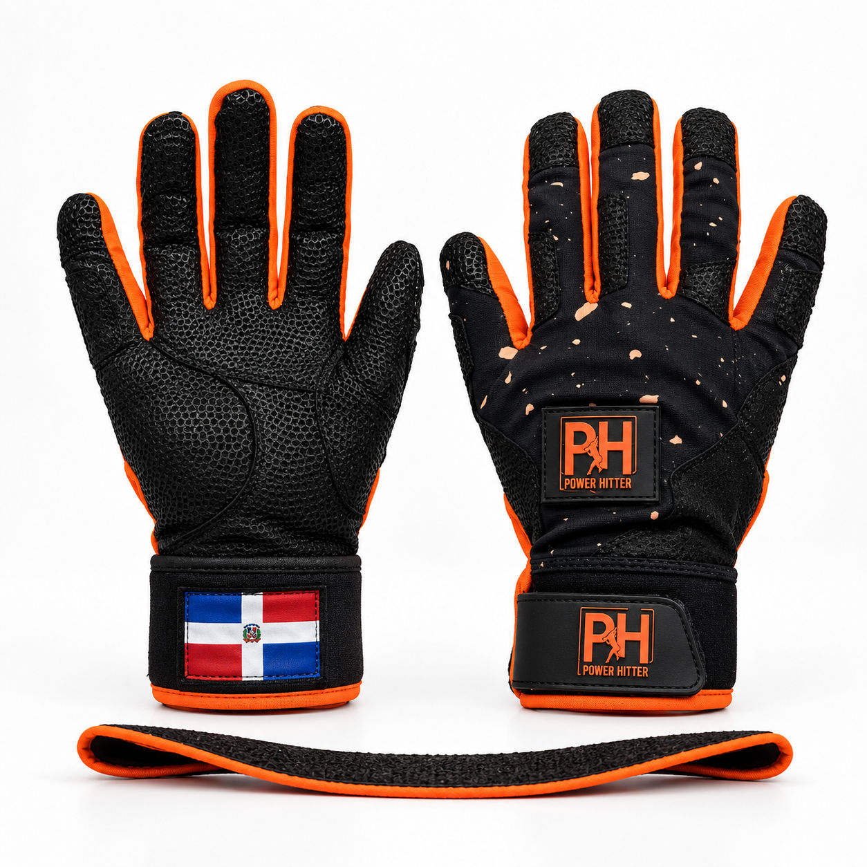 Guantillas XL Powerhitter Negro con Naranja y pinticas