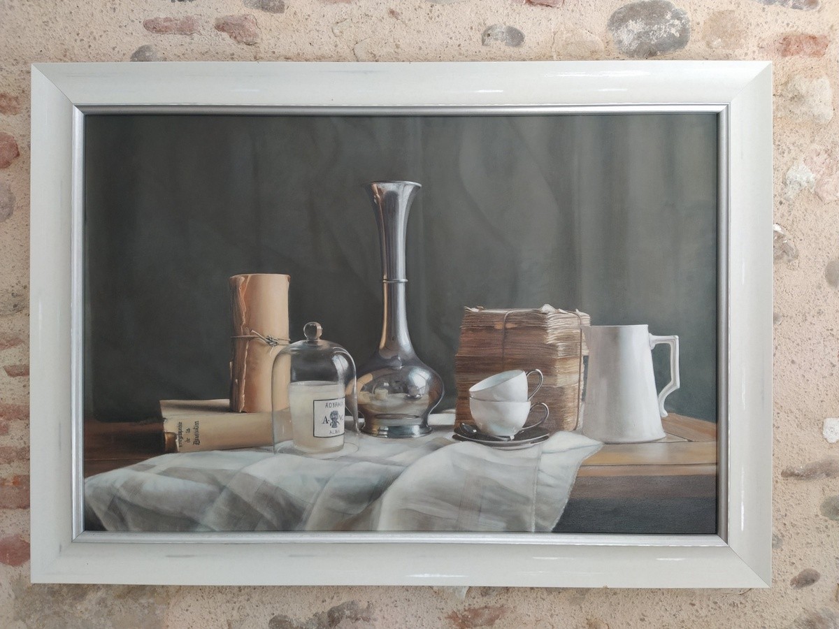 Nature morte peinte à l'huile avec effets de glacis