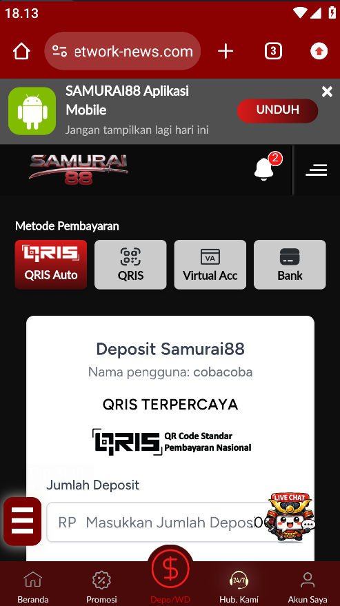 Berbagai kategori aplikasi yang ditawarkan oleh samurai88.