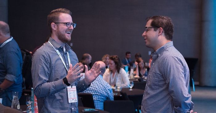 Me talking to Jason Cohen, founder of WP Engine, at a WordPress industry event