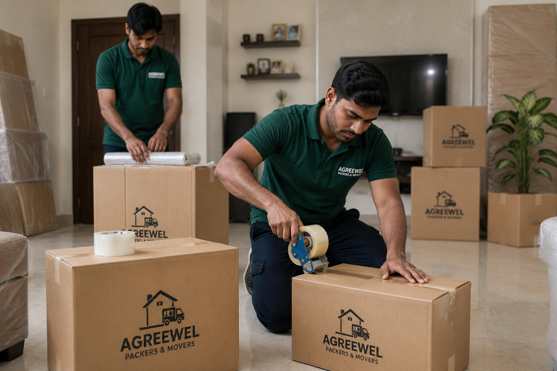 Agreewel crew packing a home