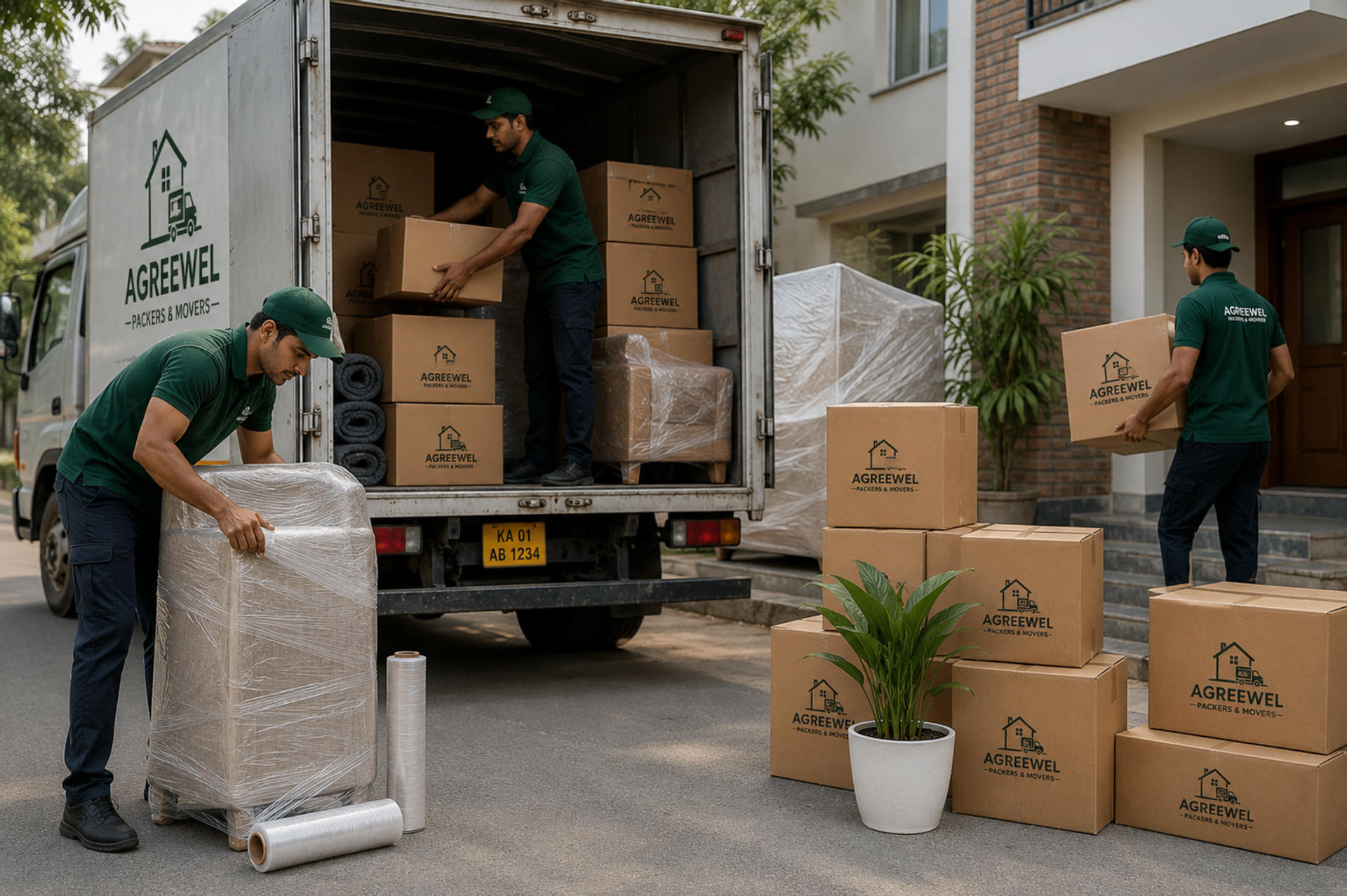 Movers carrying boxes