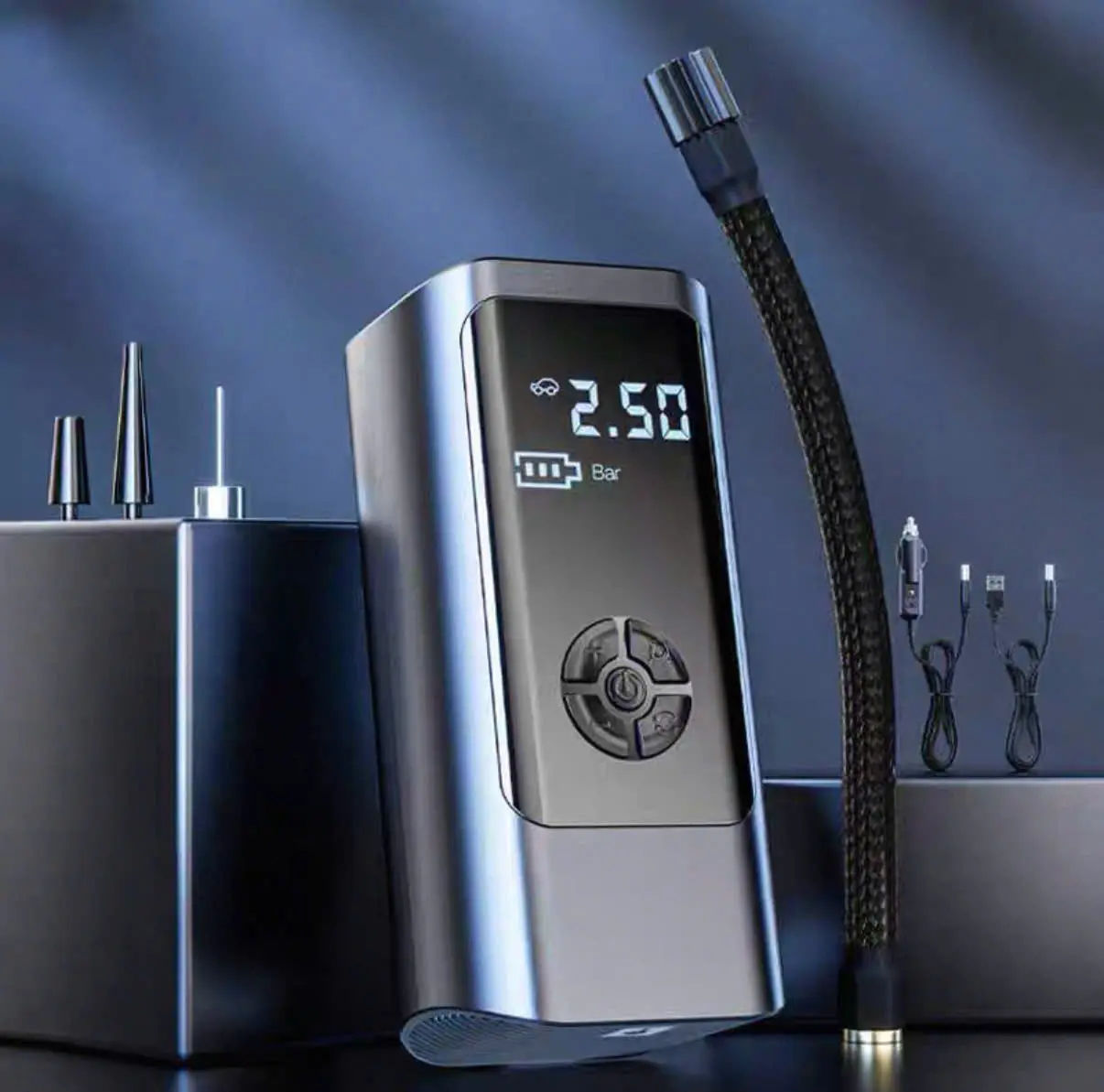 portable air pump to fix the low pressure tyre on the road