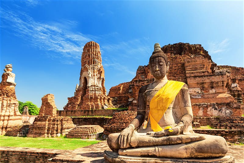 The Wat Mahathat Buddhist temple complex in Ayutthaya