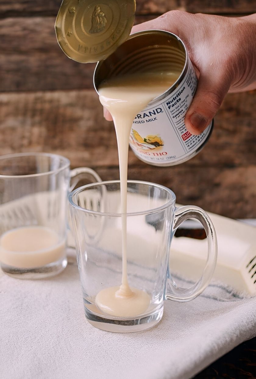 Adding condensed milk to Vietnamese coffee