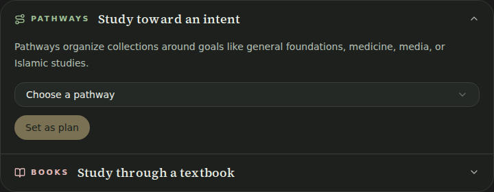 Study Plan settings for choosing the main source to continue.