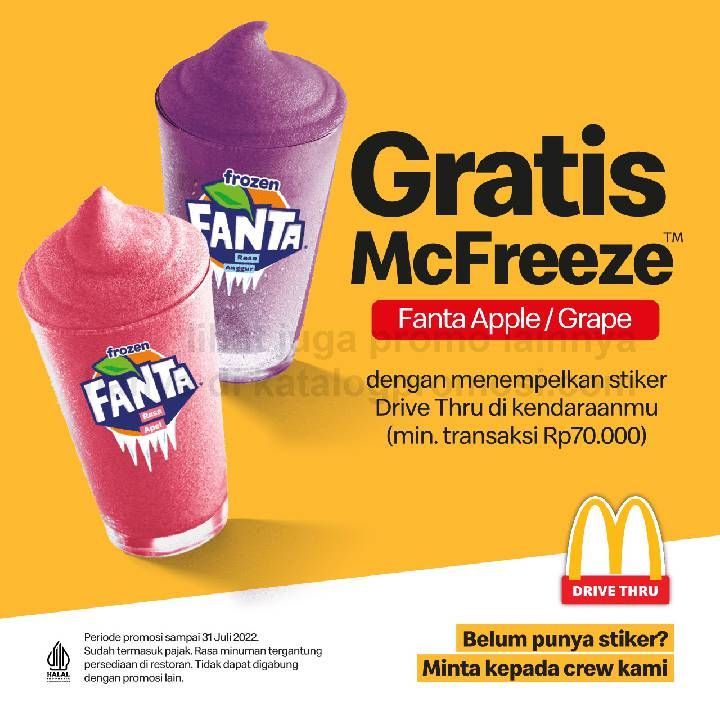 Promo MCDONALDS Gratis McFreeze Apple/Grape untuk kendaraan dengan