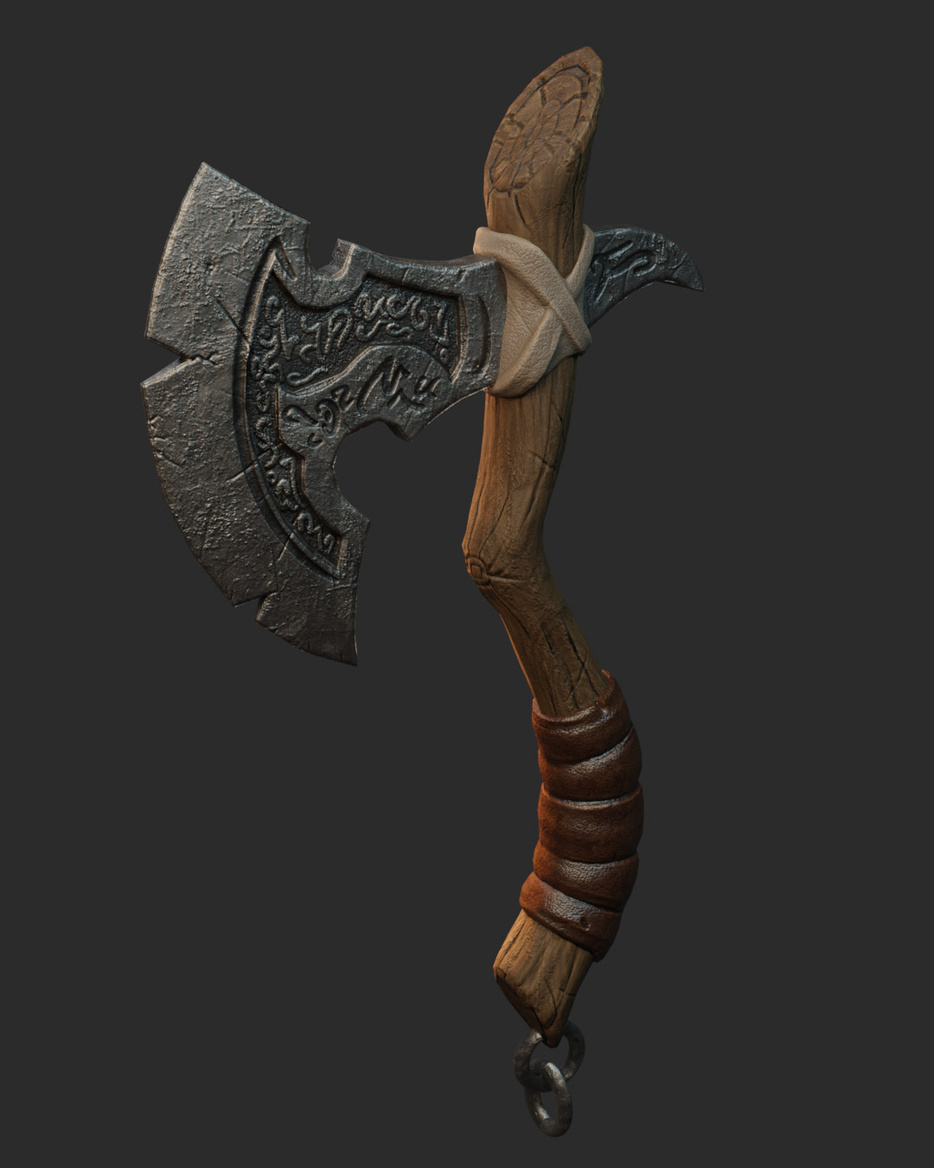 Game Asset - Axe - 3D Sculpting & texturing, afb.1