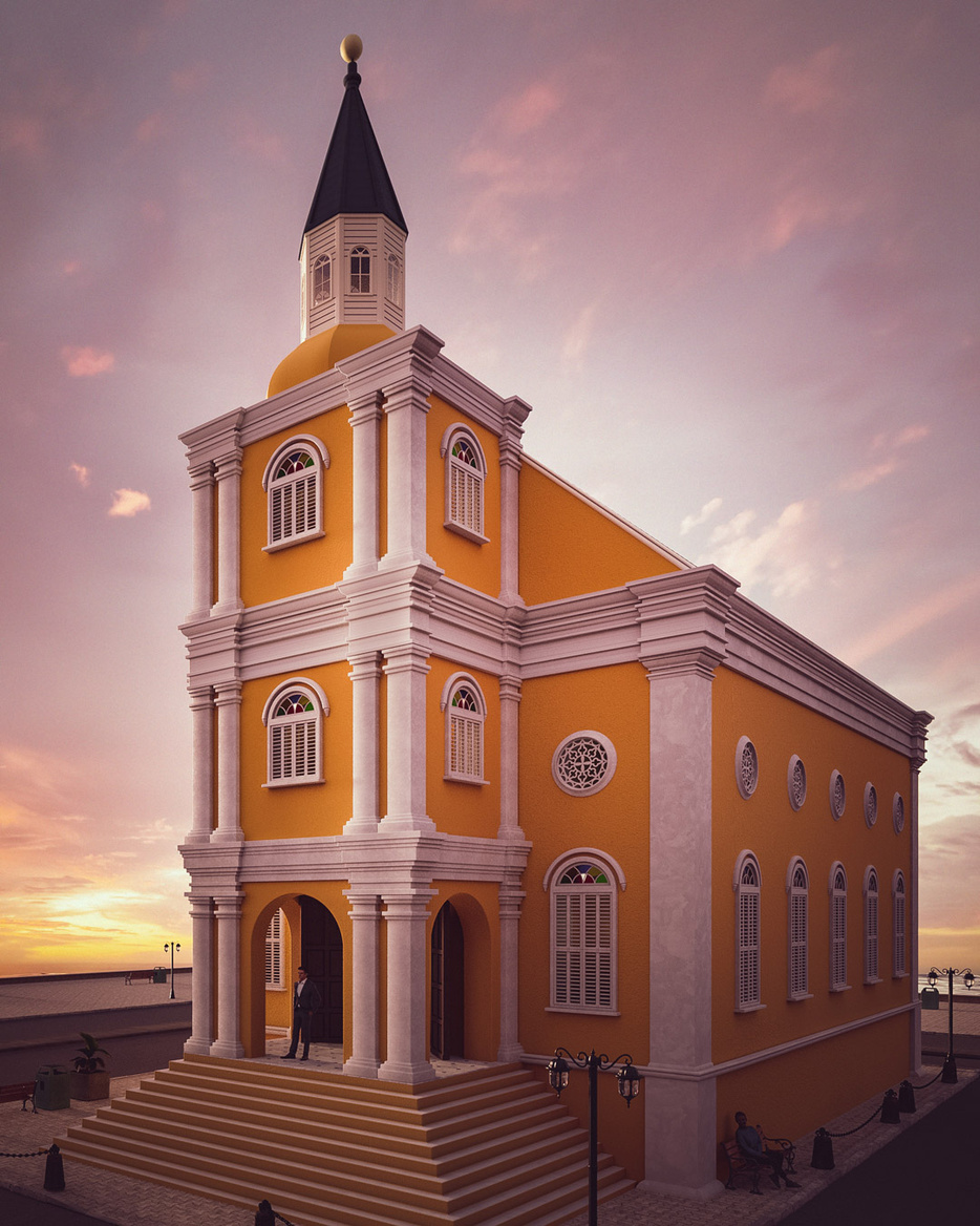 Gebasseerd op de temple Emanu-él, Historisch gebouw op Curaçao, afb.1