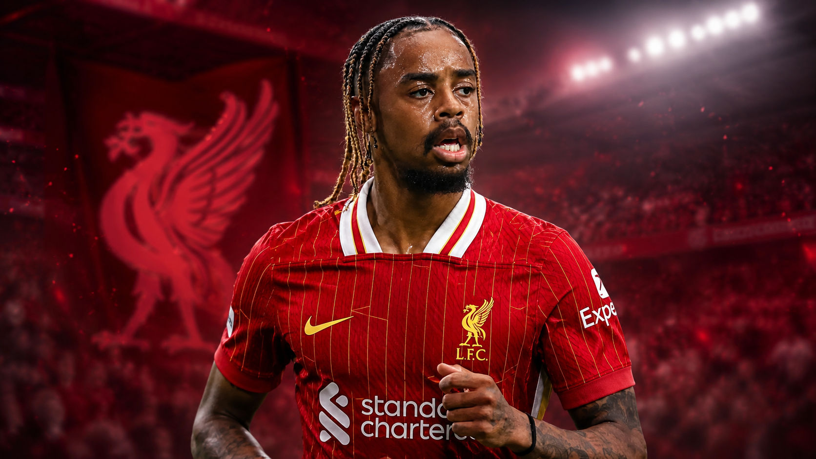 Bradley Barcola in Liverpool colors after his 2026 move