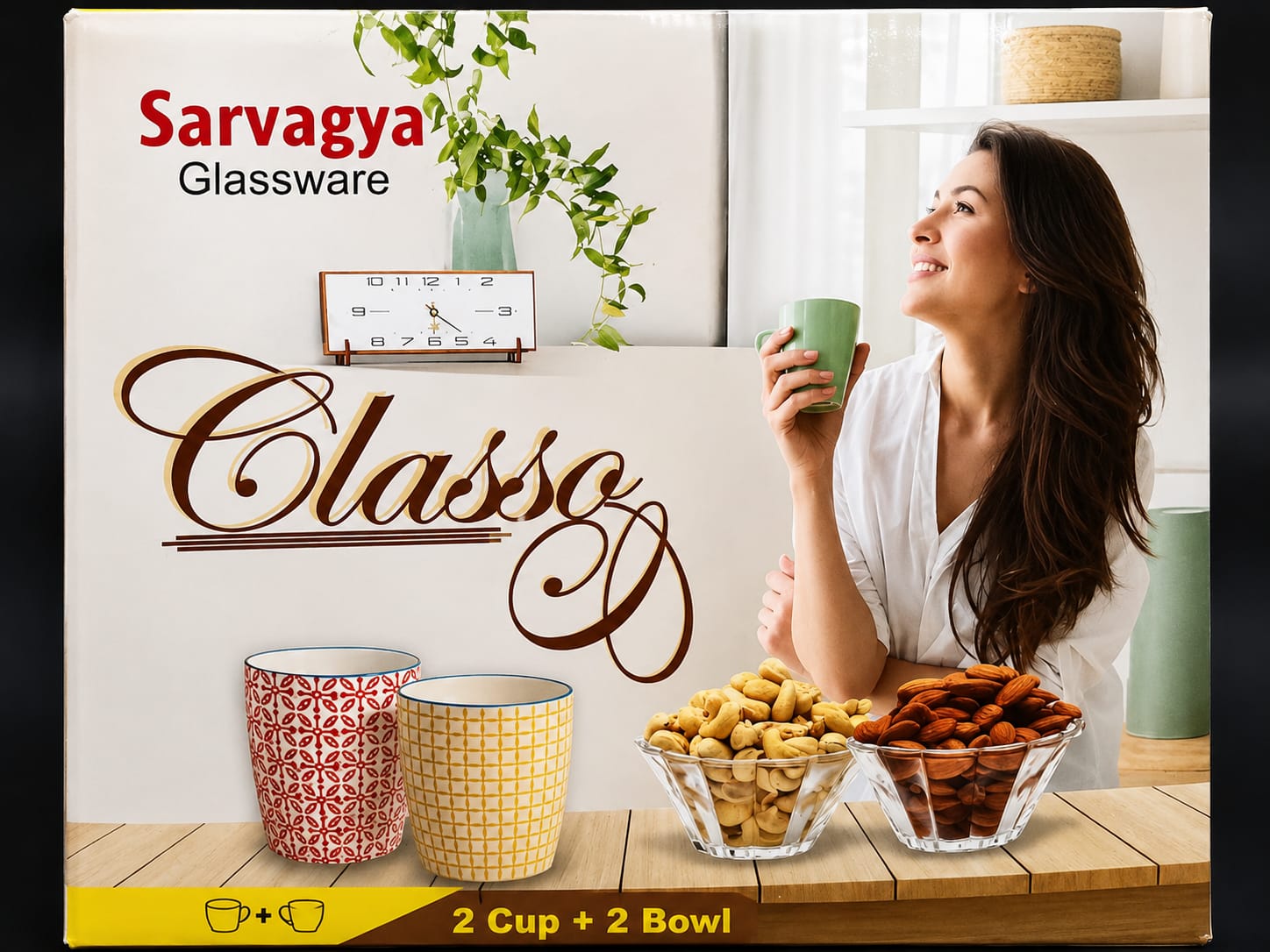 Glass 2 cup + 2 Bowl