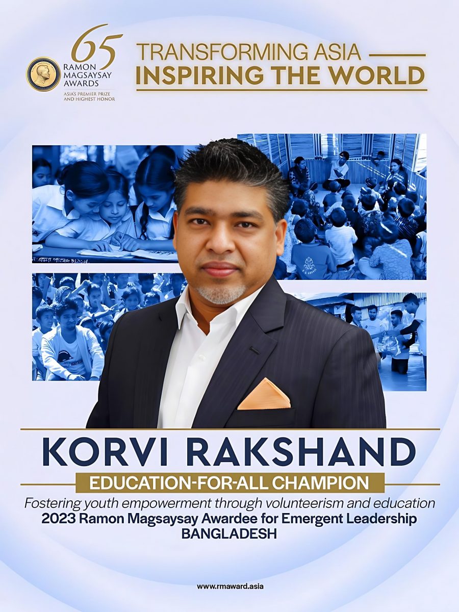 JAAGO Foundation Founder Korvi Rakshand receives the 2023 Ramon Magsaysay Award, also known as the “Nobel Prize of Asia”