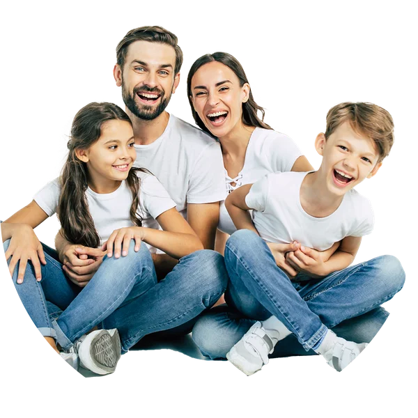 Family laughing with children