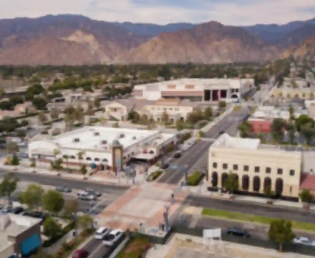 Aerial view of downtown Azusa, California.