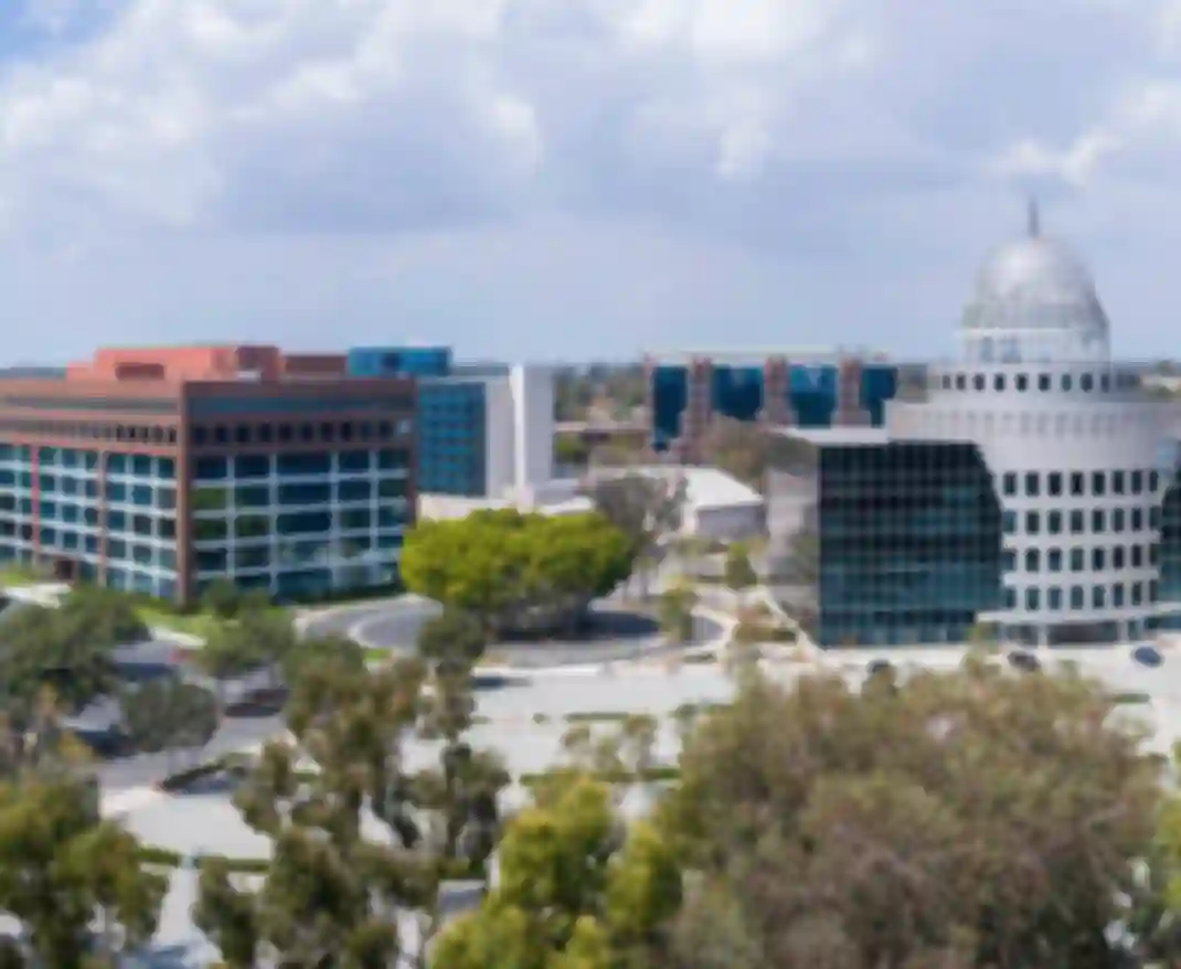 Aerial view of downtown Cerritos, California.