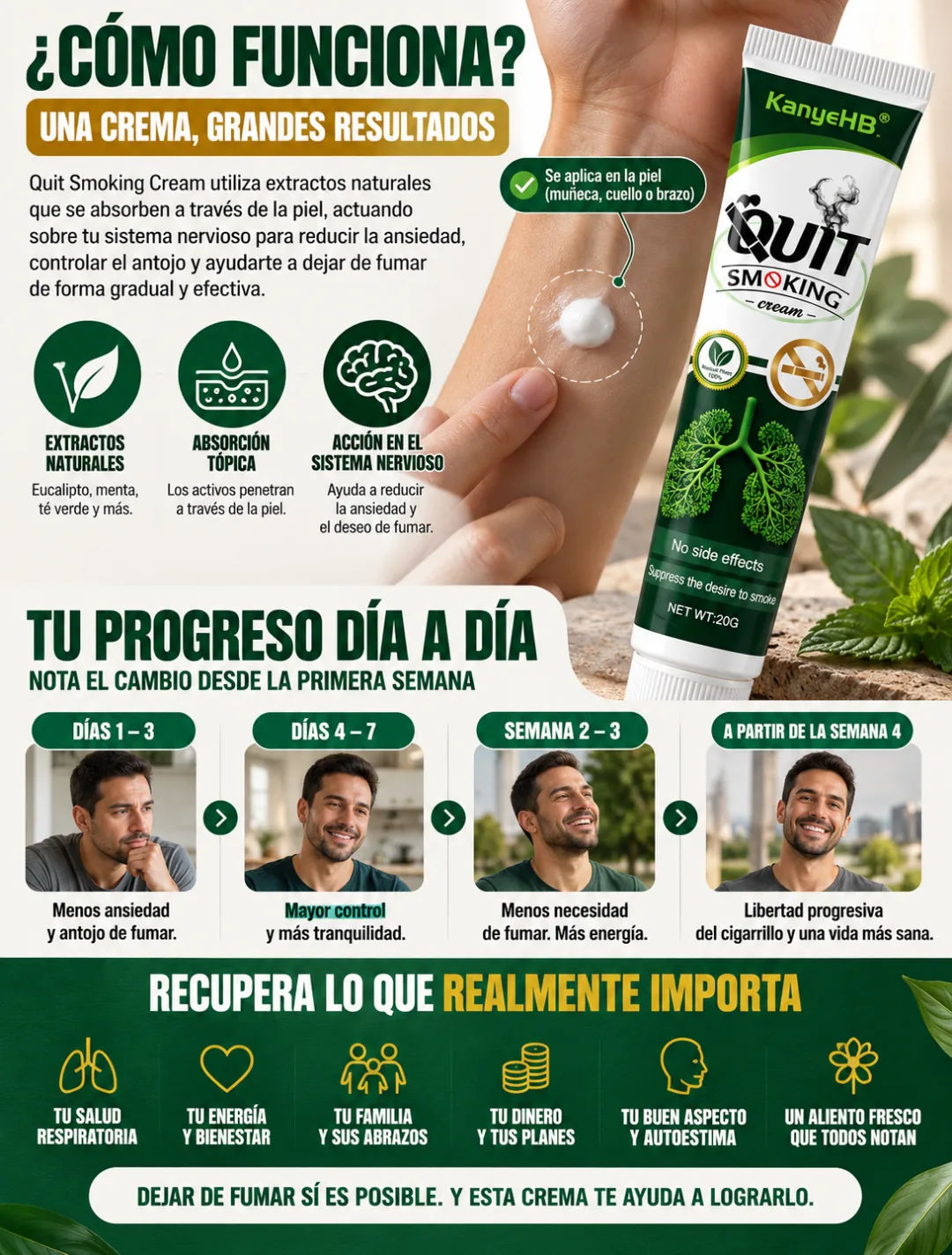 Crema Para Dejar de Fumar, fórmula transdérmica sin nicotina