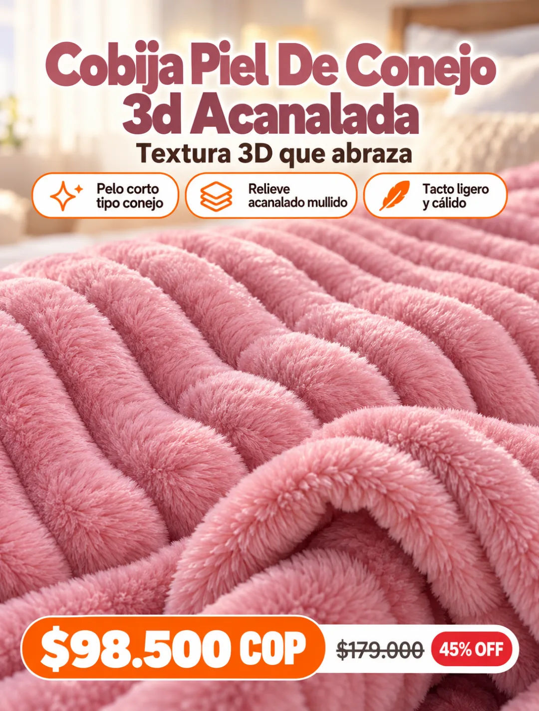 Detalle del acanalado 3D de la cobija piel de conejo