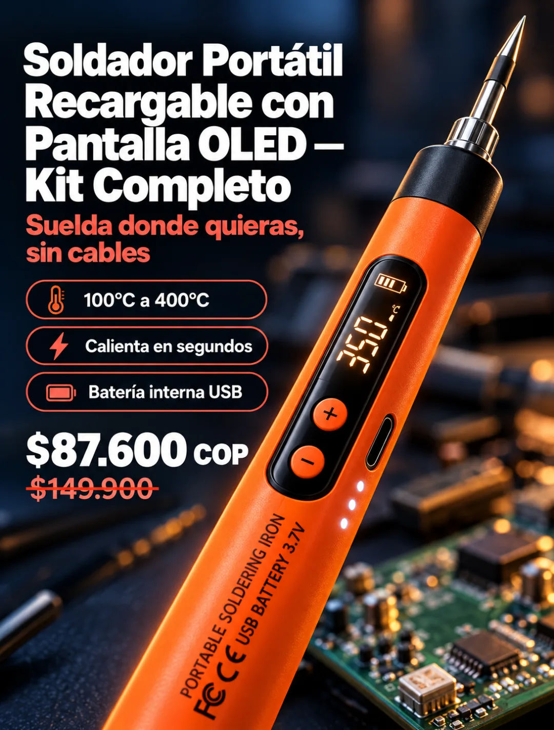 Pantalla OLED mostrando temperatura en tiempo real