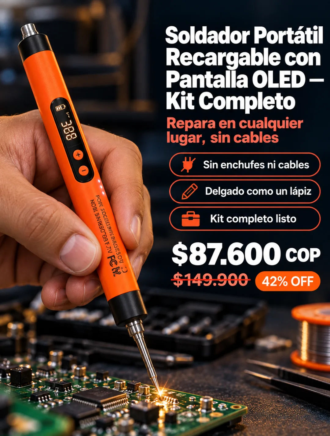 Soldador en la mano durante reparación a domicilio
