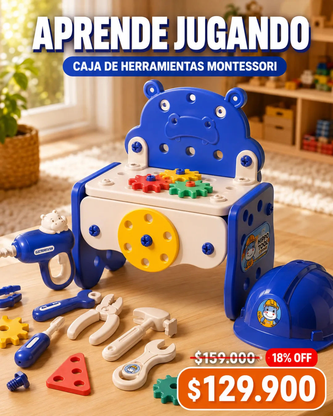 Caja De Herramientas Montessori — 92 piezas para niños de 1 a 5 años
