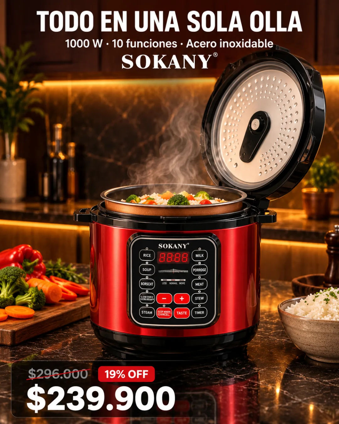 Olla multifuncional Sokany SK-2402 en cocina de apartamento