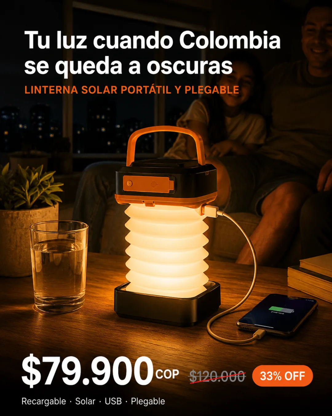 Linterna Solar Portátil y Plegable — luz que no depende de nadie