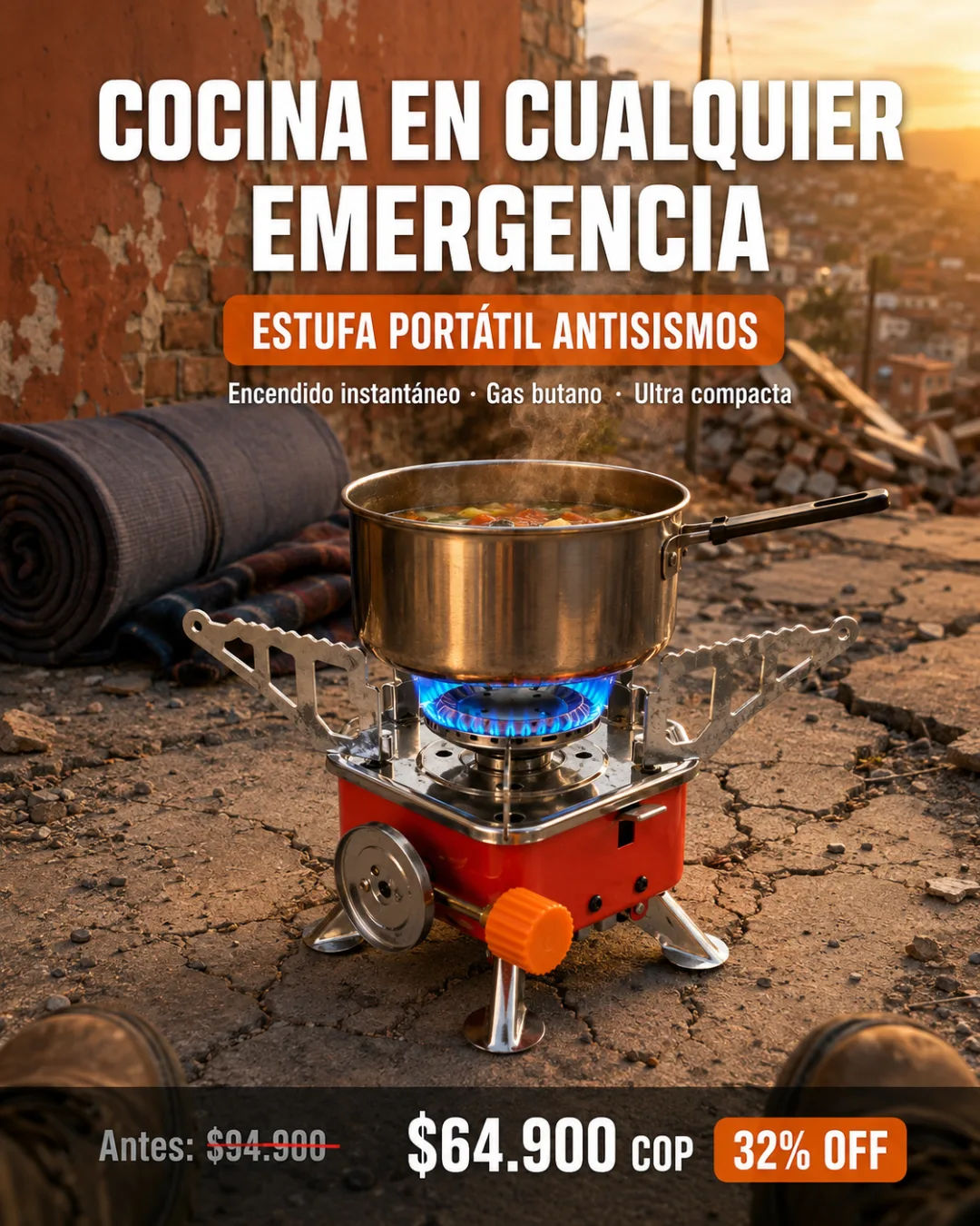 Estufa Portátil Antisismos — cocina cuando todo lo demás falla