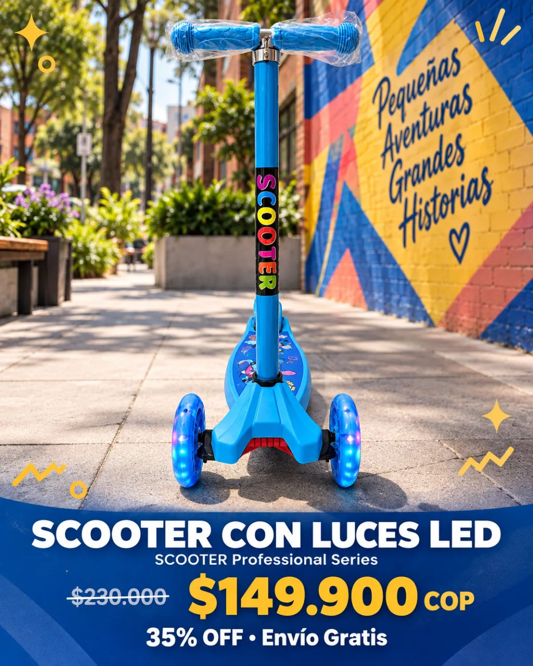 Monopatín azul Stitch 3 ruedas para niños