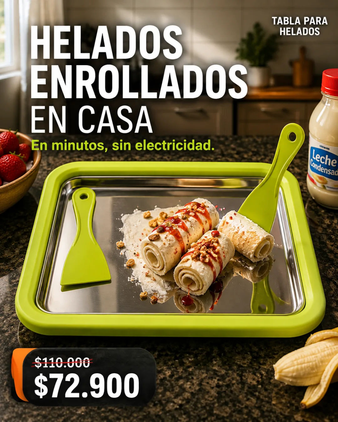Tabla para helados rolados en apartamento pequeño