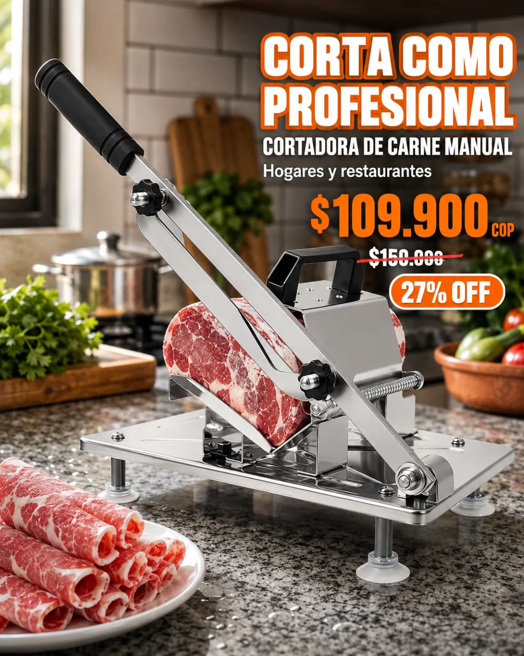 Cortadora de carne manual — Corta un kilo en dos minutos